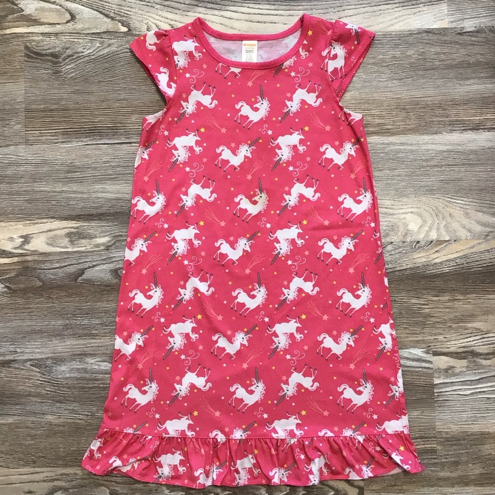 Gymboree Pink Unicorn Print Short Sleeve Ruffle Brushed Flannel Nightie Large